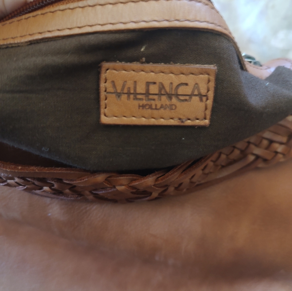 Vilenca Holland Braided Trim Leather Hobo Bag Brown Cognac - Picture 3 of 9
